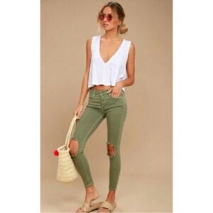Free People High Rise Busted Knee Skinny Jeans